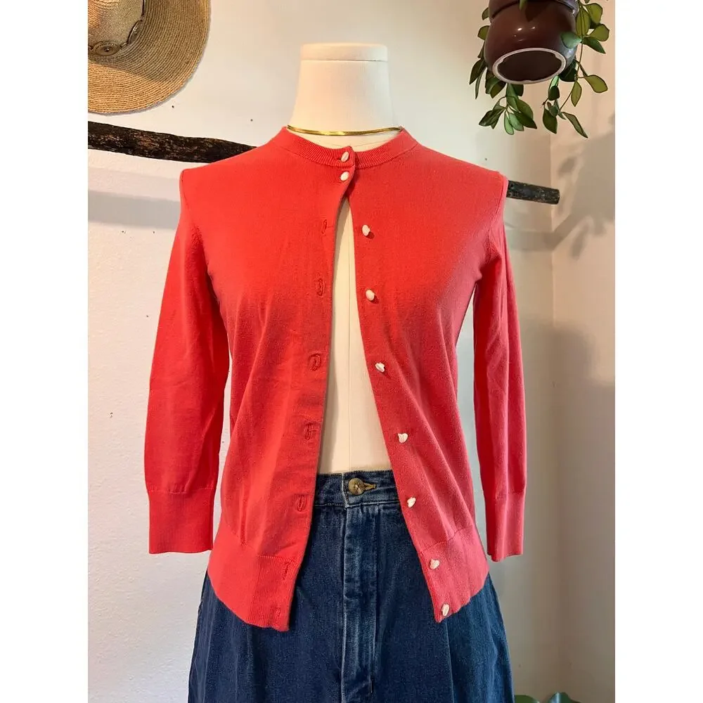 J.Crew Pink Jackie Cardigan Cotton Blend White Button Long Sleeve Size XS
